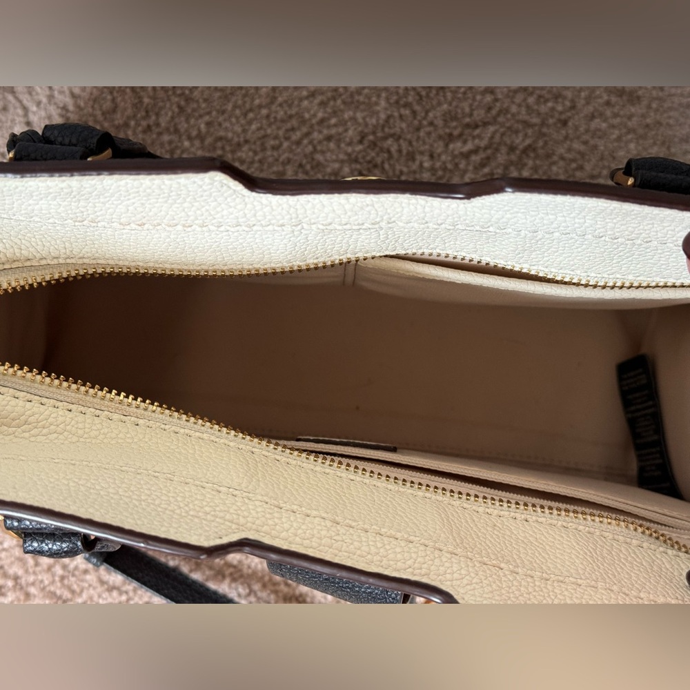 Lauren Ralph Lauren Pebbled Leather Satchel, Tan/Black/Off White - Picture 2 of 6